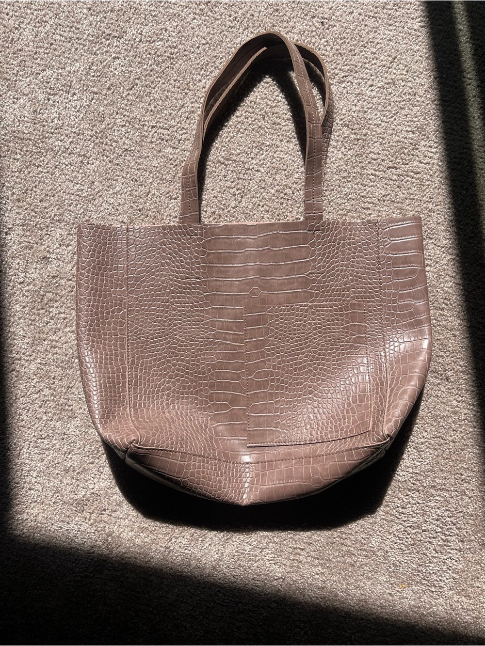 Bloomingdales Brown Crocodile Embossed Tote Bag